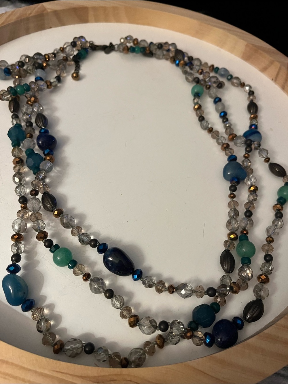 Chicos Triple Strand Blue & Green Bead Necklace